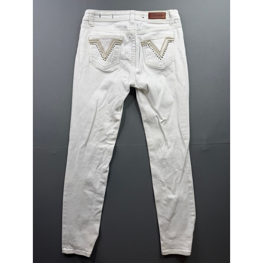 Vigold‎ Vintage Skinny Jeans Womens White Studded Embellished V-Pocket 28x31